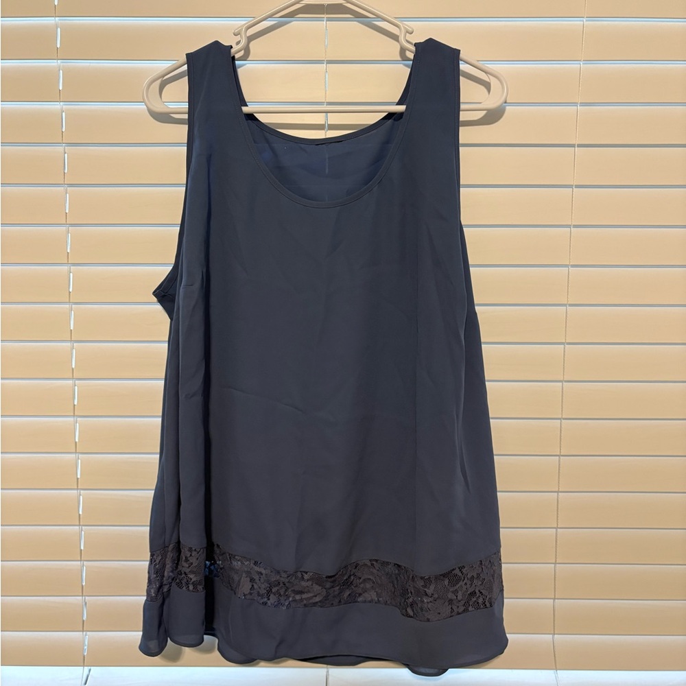 Sleeveless blue gray Top with Lace Trim